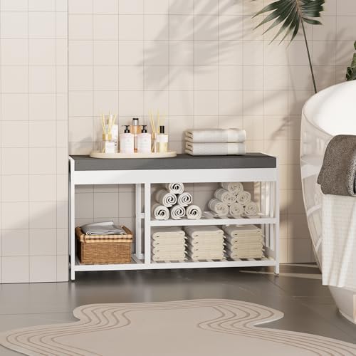 Shoe Rack Bench with Cushion,2 Tiers Shoe Bench with Flip-Top Storage,Wood Shoe Rack for Entryway, Hallway, Bedroom, Front Door Entrance (White) - color: White