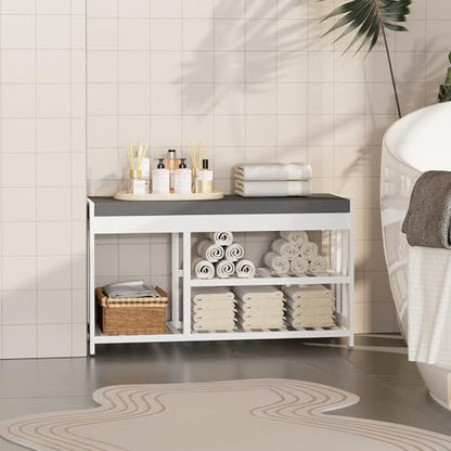 Shoe Rack Bench with Cushion,2 Tiers Shoe Bench with Flip-Top Storage,Wood Shoe Rack for Entryway, Hallway, Bedroom, Front Door Entrance (White) - color: White