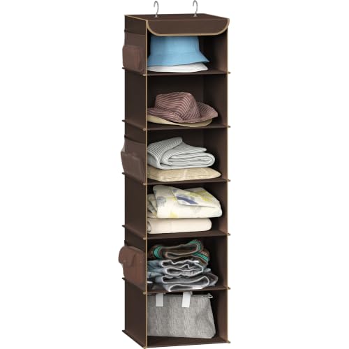 Simple Houseware 6 Shelf Hanging Closet Organizer, Brown - color: Brown, size: 6 Shelf