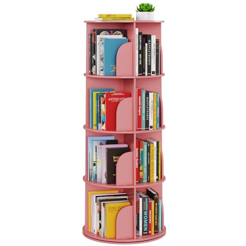 SpaceAid 4 Tier Rotating Bookshelf Tower, Spinning Bookcase Lazy Susan, Revolving 360 Book Shelf Storage Round Carousel, Vertical Rotate Turning Spiral Corner Organizer, Pink - color: Pink, size: 4 Tier, 50" H