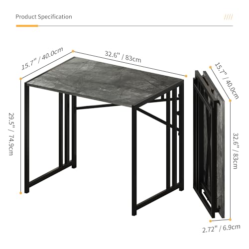 Lutown-Teen Small Folding Computer Desk 32 inch, Writing Gaming Computer Desk for Small Spaces, No Assembly Required Office Desk, Grey - color: Grey, size: 32 Inch