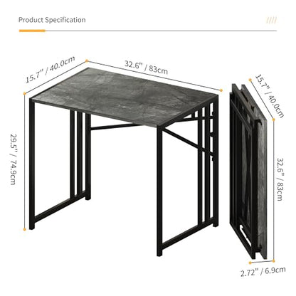 Lutown-Teen Small Folding Computer Desk 32 inch, Writing Gaming Computer Desk for Small Spaces, No Assembly Required Office Desk, Grey - color: Grey, size: 32 Inch