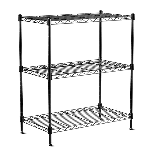 3-Tier Wire Shelf Rack,24" Dx14 Wx 30" H,Wire Metal Shelving with Lockable Wheels,Height Adjustable Storage Standing Shelves for Kitchen,Living Room,Laundry,Office,Pantry,Studio,Black - size: 3-Tier,24"x14"x30"(WxDxH)
