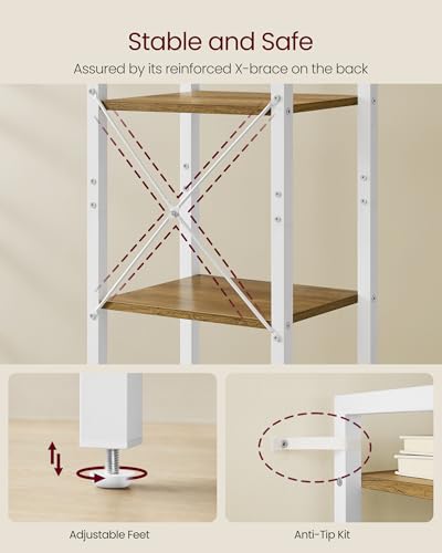 VASAGLE 6-Tier Bookshelf, Bookcase with Steel Frame, Book Shelf for Living Room, Home Office, Study, 11.8 x 15.7 x 73.2 Inches, Industrial Style, Honey Brown and Cloud White ULLS101K02 - color: Honey Brown + Cloud White, size: 6 Tiers (11.8"D x 15.7"W x 7