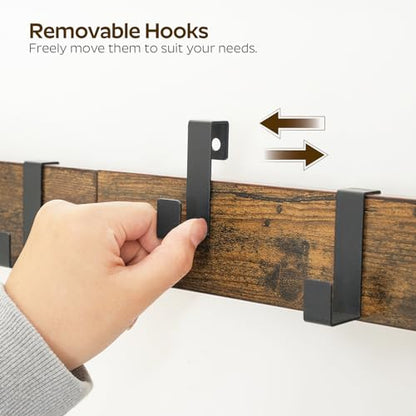 Hall Tree, Coat Rack with Shoe Bench, 4-in-1 Entryway Bench with Storage Shelves, Hanging Rod and 8 Movable Hooks, Hall Tree with Storage Bench for Hallway, Rustic Brown and Black MT02BR