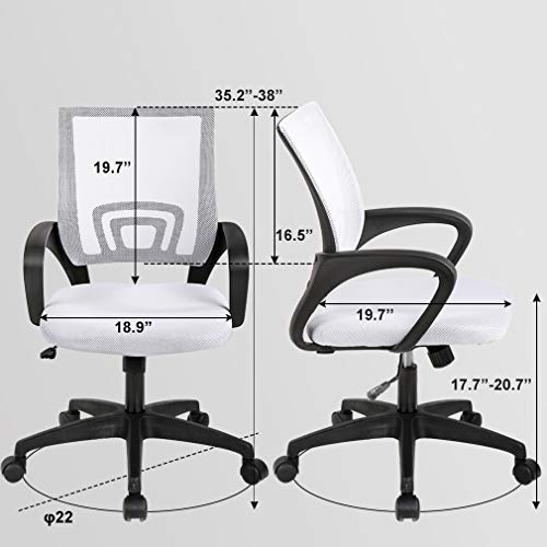 BestOffice | Ergonomic Office Chair | Mid-Back Swivel Desk Chair | Breathable Backrest & Lumbar Support | Adjustable Height | Sponge Seat | Rolling Wheels | White | for Adults & Women | Pack of 2 - color: White, style: pack of 2