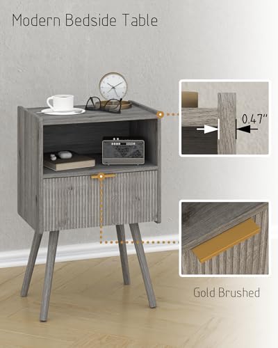JOONEE Nightstand,Modern Bedside Table with Storage Drawer and Open Wood Shelf, for Living Room, Bedroom and Small Spaces, Accent Night Stand with Solid Wood Legs, Easy Assembly,Grey Oak - color: Grey Oak