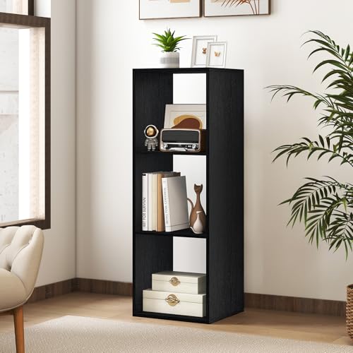 3 Cube Storage Organizer, Small Bookshelf for Small Space, 3 Shelf Bookcase with Open Back, Wooden Display Shelf for Bedroom, Living Room - color: Black, size: 3-Cube
