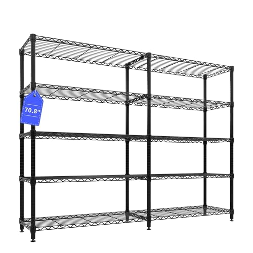 Garvee 71"Wide Storage Shelves Metal Shelving Units 5 Tier, Wire Shelving Rack 1325LBS Heavy Duty Adjustable for Storage, 71"W x 15.8"D x 70.5"H Standing Shelf Unit, for Kitchen Garage Pantry Basement - size: 70.5"Hx15.7"Dx71"W, 5-Layer