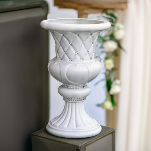 Efavormart 2 Pack 18" Tall White PVC 10mm Crystal Studded Italian Inspired Pedestal Column Plant Stand Pot