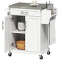 HOMCOM Kitchen Island on Wheels, Rolling Kitchen Cart with Stainless Steel Countertop, Drawer, Towel Rack and Spice Rack, Utility Storage Trolley, White - color: White