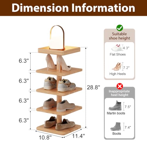4-Tier Vertical Shoe Rack, Narrow Shoe Tower for Small Space - color: Natural, size: 11.4"D x 10.8"W x 28.8"H