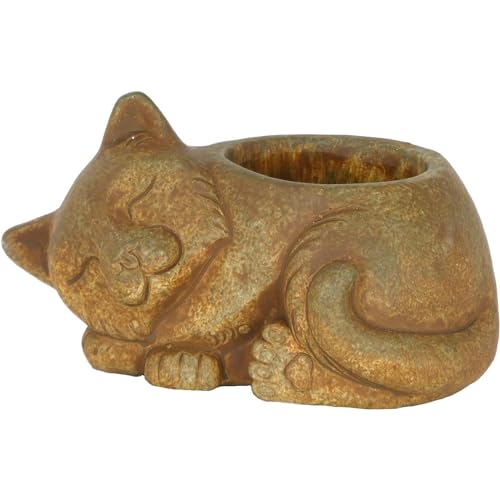 GROWSCAPE Cement Buddies Animal Planter - Cute Desk Decoration - UV Coated Animal Vase w/Removable Drain Plug - Succulent Planter for Indoor/Outdoor Use (Cat Planter, Rust, Large) - color: Rust, size: Large, style: Cat