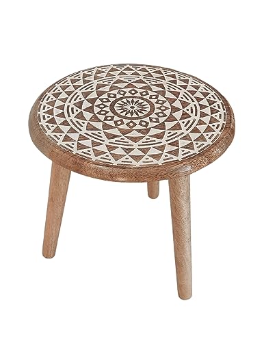 VANIYA CRAFTS® Wooden Engraved Fold-able Round End Table/Side Table/Plant Stand/Stool for Living Room Bedroom Restaurant Kids Play Furniture Table Round Shape (Natural White 5) - color: Natural White 5