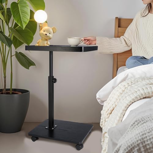 Narrow C Shaped End Tables Living Room, 360° Swivel Adjustable Height Small Side Table, Modern Side Table for Couch Bedroom (Back) - color: Black