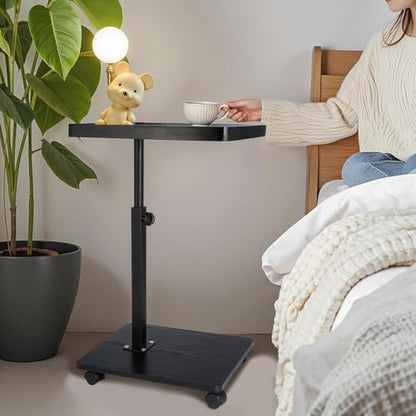 Narrow C Shaped End Tables Living Room, 360° Swivel Adjustable Height Small Side Table, Modern Side Table for Couch Bedroom (Back) - color: Black