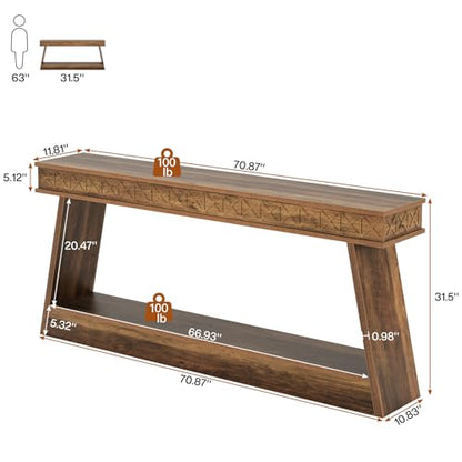 Tribesigns 70.9 Inch Long Console Table for Entryway, 2-Tier Farmhouse Entryway Table with Storage, Narrow Sofa Table Behind the Couch, Wood Accent Table for Hallway, Living Room, Foyer, Rustic Brown - color: Rustic Brown