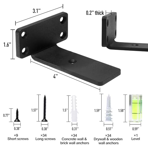 HITOMEN Heavy Duty Floating Shelf Brackets, 4-Inch (1/5'' Thick) Hidden Shelves Hardware, Iron L Brackets, Rustic Industrial Black Metal Wall Shelving Supports, 8 Pack - size: 4 Inch, style: 8 Pack