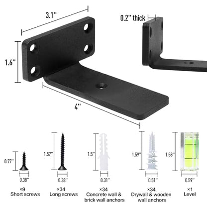 HITOMEN Heavy Duty Floating Shelf Brackets, 4-Inch (1/5'' Thick) Hidden Shelves Hardware, Iron L Brackets, Rustic Industrial Black Metal Wall Shelving Supports, 8 Pack - size: 4 Inch, style: 8 Pack