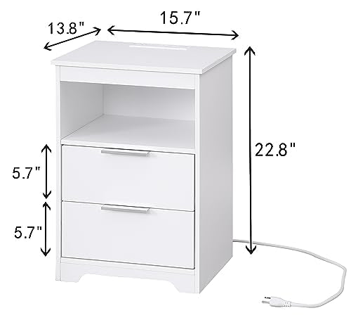 End Table White，with 2 Drawers and Large Storage Space TC02WET - color: White, style: 2 Drawers