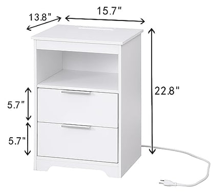 End Table White，with 2 Drawers and Large Storage Space TC02WET - color: White, style: 2 Drawers