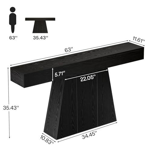 Tribesigns 63" Black Console Table, Farmhouse Entryway Table with Trapezoidal Base, Narrow Long Wood Sofa Table Behind Couch Table for Entrance, Hallway, Living Room, Black