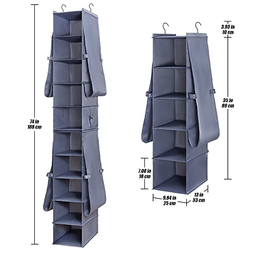 Hanging Shoe Organizer for Closet Footwear Boots Storage Shelf | Hang Closet Organization Storing Shelves Rack Display Shoes Boots Clothes 10-Shelf 4 Pockets Space Saver Oxford Cloth 2 Pack