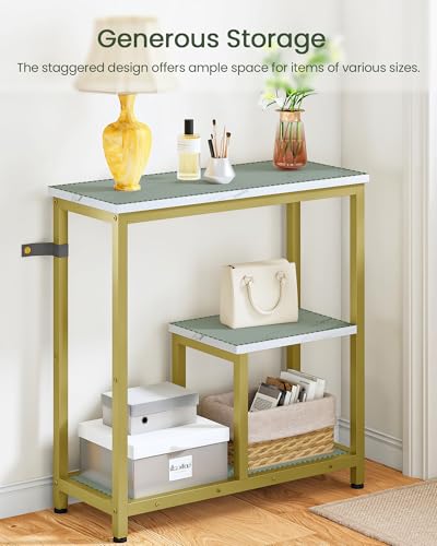 CHOEZON Modern Console Sofa Table 3-Tier Hallway Table Open Storage, Marble Veined Table Top, Metal Frame, for Entryway, Foyer, Marble White and Gold TXG03DJ
