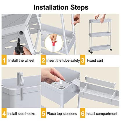 SPACELEAD Slim Storage Cart 4 Tier,Bathroom Organizer Rolling Utility,Mobile Shelving Unit Slide Out for Office, Kitchen, Laundry Room & Narrow Places,Gray - color: Gray