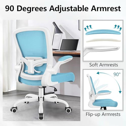 FelixKing Office Chair, Ergonomic Desk Chair Breathable Mesh Chairs Adjustable High Back Lumbar Support Flip-up Armrests, Executive Rolling Swivel Comfy Computer Chairs Home Office Blue - color: Blue