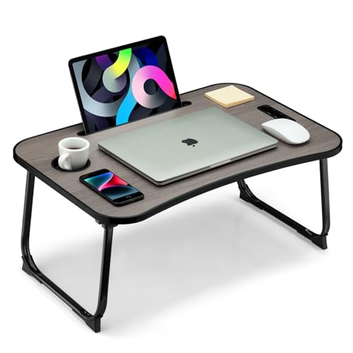 Foldable Lap Desk, Laptop Bed Desk, Portable Lap Table, Laptop Bed Table with Cup Holder & Tablet Slot & Lifting Handle for Working Writing Drawing & Eating - Gray - color: Gray