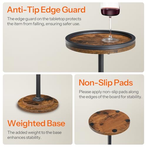 HOOBRO Small Round Side Table, Drink Table, Coffee Martini Table with Pedestal Accent for Small Spaces in Living Room, Bedroom, Sofa Couch, Rustic Brown BF168BZ01 - color: Rustic Brown + Black