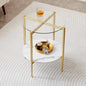 LumFurn Round Glass End Table, Mid-Century Modern Design Sofa Table for Living Room, D18 x H23 in, 2-Tier Structure, Clear Glass Top and White Marble Shelf, Sleek Conical Legs with Gold Finish Frame - color: Clear & White Marble, size: D18" Round End Tabl