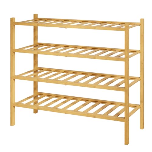 Kitsure Bamboo Wooden Shoe Rack for Closet - Stackable Shoe Organizer with Modular Structure, Space-Saving Shoe Shelf for Entryway, Living Room, Bedroom, 26.8" Wide - 4 Tiers, Natural - color: Nature, size: 26.8"wide - 4 Tiers