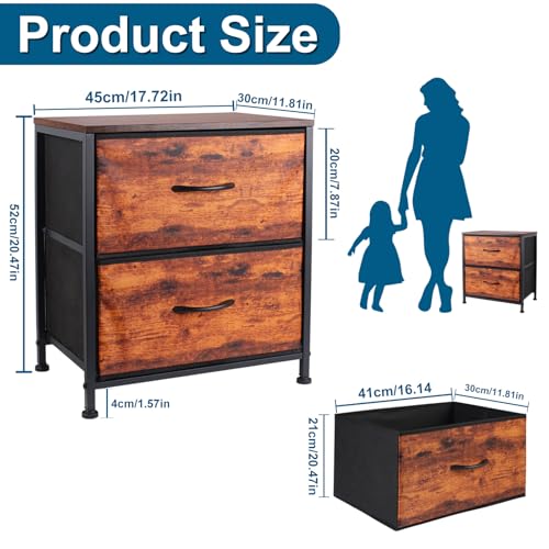 Nightstand with 2 Drawers, Beside End Table with Wooden Top, Fabric Small Dresser Night Stand for Bedroom, Small Space Side Table, Entryway, Closet, College Dorm - color: Brown
