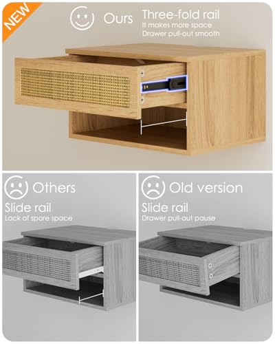 Floating Nightstand, Small Modern Floating Nightstand with Drawer, Floating Shelves for Bedroom, Bathroom (Oak Rattan) - color: Oak Rattan