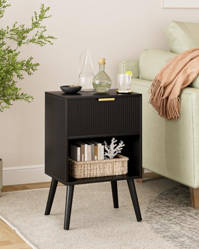Aienvey Nightstand, Small Bedside Table with Storage Drawers, Black Stripe | Modern Night Stand with Drawer and Wood Leg, Small Side Table with Open Shelf, End Table for Bedroom,Living Room,Small Spaces - color: Black Stripe