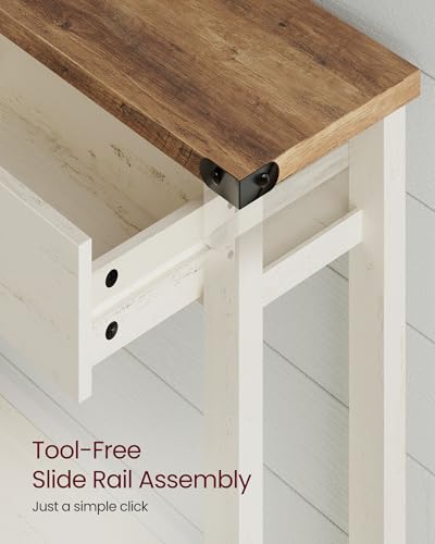 VASAGLE LIRY Collection - Console Sofa Table, Narrow Entryway Table with 3 Drawers, Open Storage Shelf, Metal Corners, for Living Room, Farmhouse Style, Honey Brown and Rustic White ULNT142WJ02S