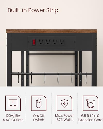 VASAGLE Baker's Rack, Coffee Bar Stand with Charging Station, 35.6 Inches Tall, Storage Shelves, Pull-Out Wire Basket, Table for Microwave, Kitchen, Rustic Brown and Ink Black UKKS036K01 - color: Rustic Brown + Ink Black, style: With Power Outlet