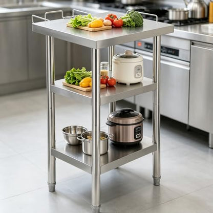 Garvee Stainless Steel Straight Edge Work Table 24 inch Double Layer with Garbage Shelf, Heavy Duty Commercial Prep Table, 24x18x35 inch, 0.7mm Thick - size: 24*18*35 inch - with trash rack