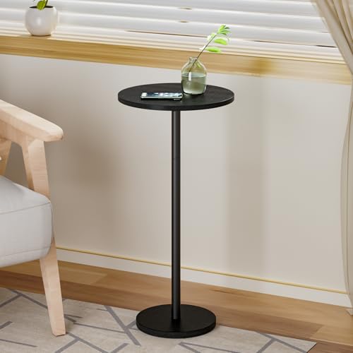 Small Round Side Table, Drink Tables for Narrow Spaces, Pedestal End Table Stand for Living Room, Modern Black Small Nightstand for Bedside, Round Table for Bedroom Sofa-Side - color: Black