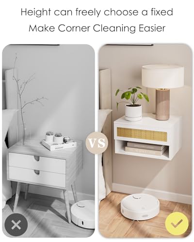 Small Modern Nightstand with Drawer, Floating Shelves for Bedroom, Bathroom (White Rattan) - color: White Rattan