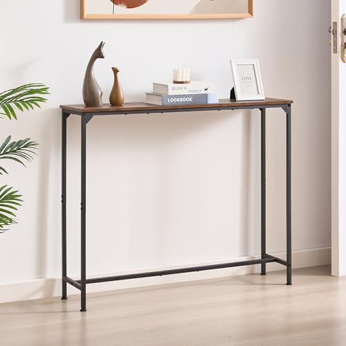 Console Table, Narrow Entryway Table, Thin Sofa Table, Behind Couch Table,for Hallway, Bedroom, Living Room, Foyer, 9.4 x 39.4 x 31.5 Inches, Rustic Brown - size: 9.4" W x 39.4" D, style: Ordinary