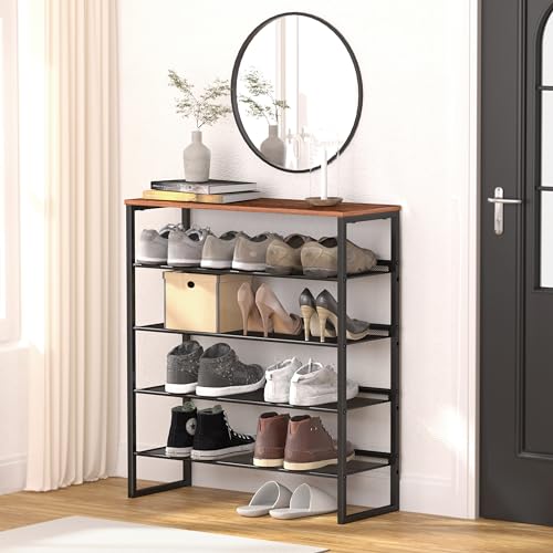 CHEMPFR Shoe Rack - Sturdy Steel Shoe Organizer for Front Door Entrance Closet Entryway with Spacious Top - Industrial Style Strong Mesh Storage Shelves (5-Tier 11.8"x36.2"x31.5") - size: 5-Tier