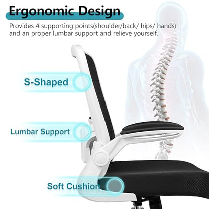 FelixKing Office Chair, Ergonomic Desk Chair Breathable Mesh Chairs Adjustable High Back Lumbar Support Flip-up Armrests, Executive Rolling Swivel Comfy Computer Chairs Home Office White - color: White