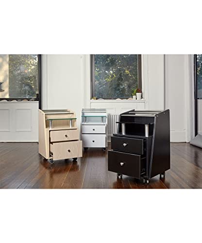 J & A Glass Top Pedi Cart and Trolley for Salons & Spas, Tempered Glass Shelf, 2 Spacious Drawers, Heavy Duty Swivel Casters with Lock for use with Any Pedicure Chair, JA-DP-CART-WHT, White - color: White