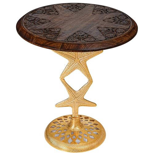 Side Tables-Hand Carved Vintage Boho Folding End Tables for Living Room, Entryway,Living Room, Bedroom -No Tools Assembly, 18"x22" Burnt Brown with Gold Aluminium Alloy_ Star - color: Burnt Brown Gold, size: Star (18x22")