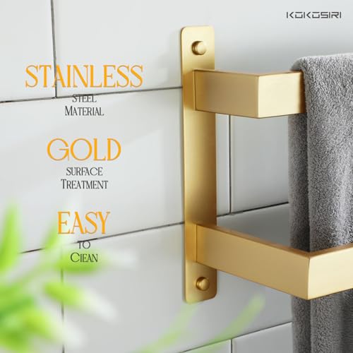 KOKOSIRI Bath Towel Bars Bathroom 2-Tiers Ladder Brushed Gold Towel Rails 24 Inches Towel Holders Wall Mounted Towels Shelves Rack Stainless Steel, B5008BG-L24 - color: Brushed Gold, size: 24-Inch