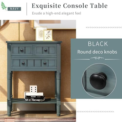 24'' Entryway Table, Small Console Table with Storage Drawers and Shelf, Hallway Table for Entryway Hallway Foyer, Farmhouse Solid Wood Frame (Navy) - color: Navy