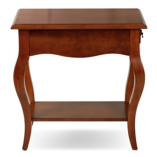 Leick Home 9018-BR One Drawer French Cabriole Leg Side Table with Shelf, Brown Cherry - color: Brown Cherry